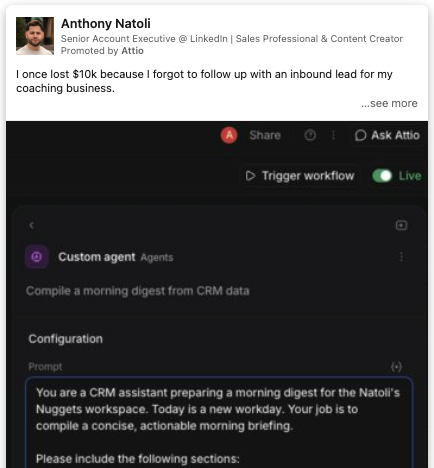 Attio LinkedIn ad: creator post