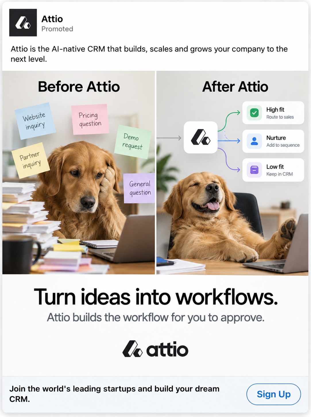 Attio LinkedIn ad: meme
